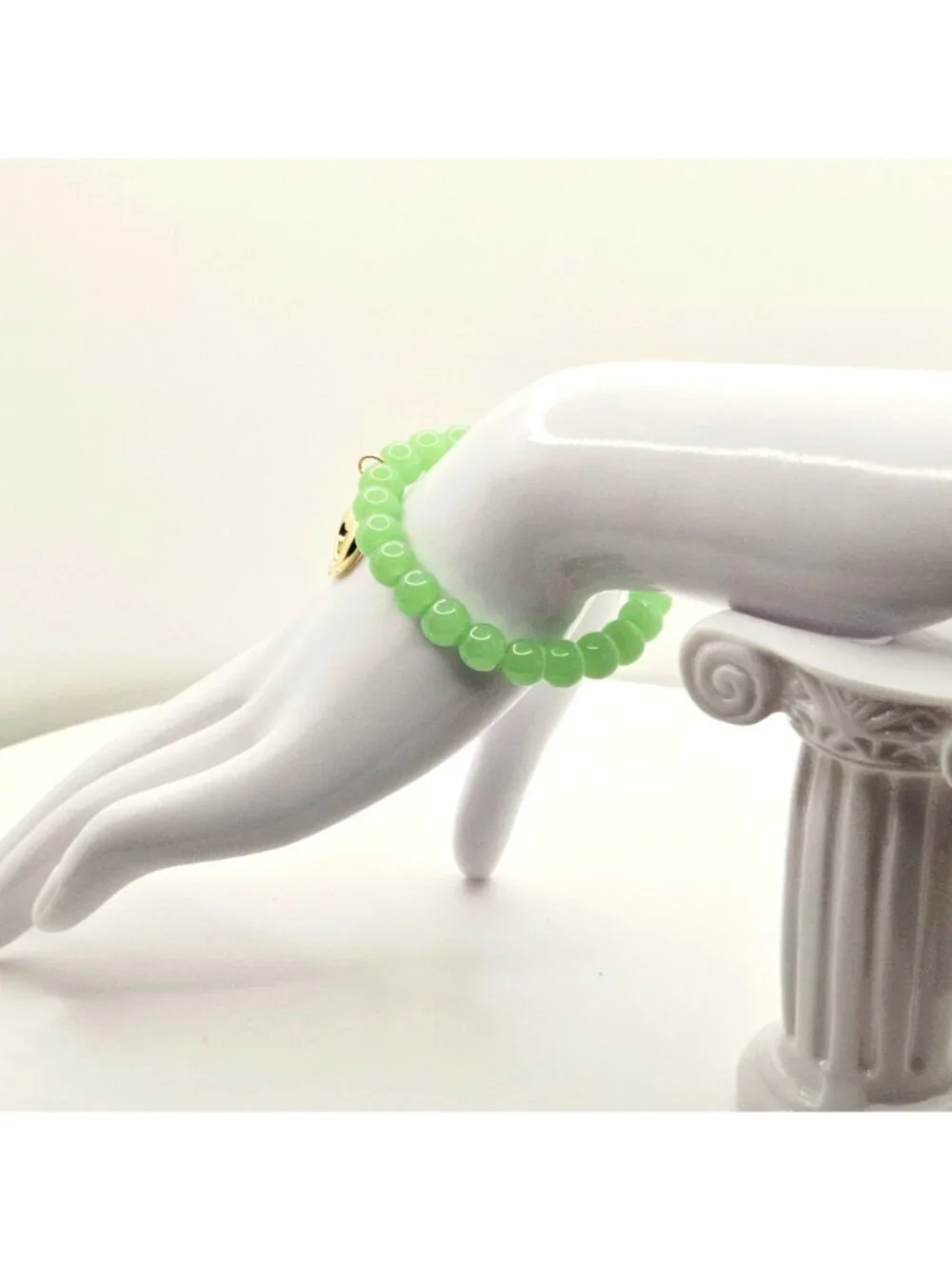 Green Heart Bracelet, Beaded Heart Charm Bracelet, Lucky Green Bracelet, Cute